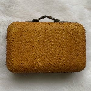 House of Harlow 1960 Tan Hard Case Clutch w/ Chain